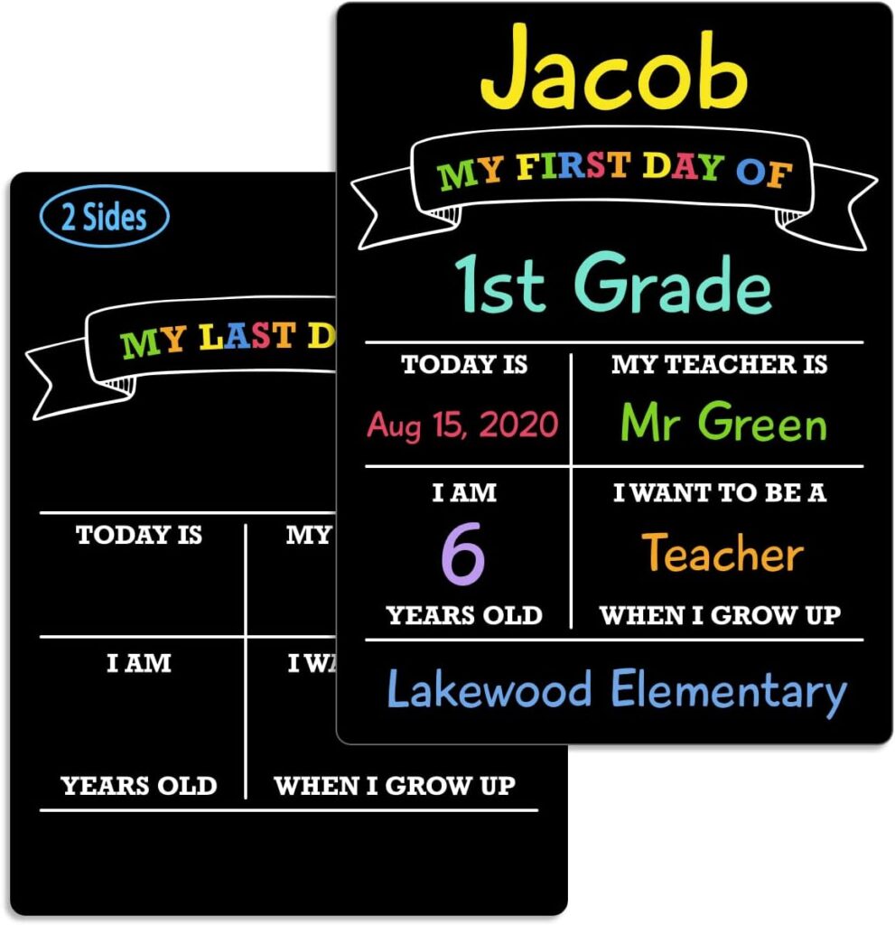 First Day of School Board, 12″x8.5″ Photo Prop Sign (Double Sided), Wet Erase, Flexible and Reusable, 1st Day of School Sign, Back to School Sign …