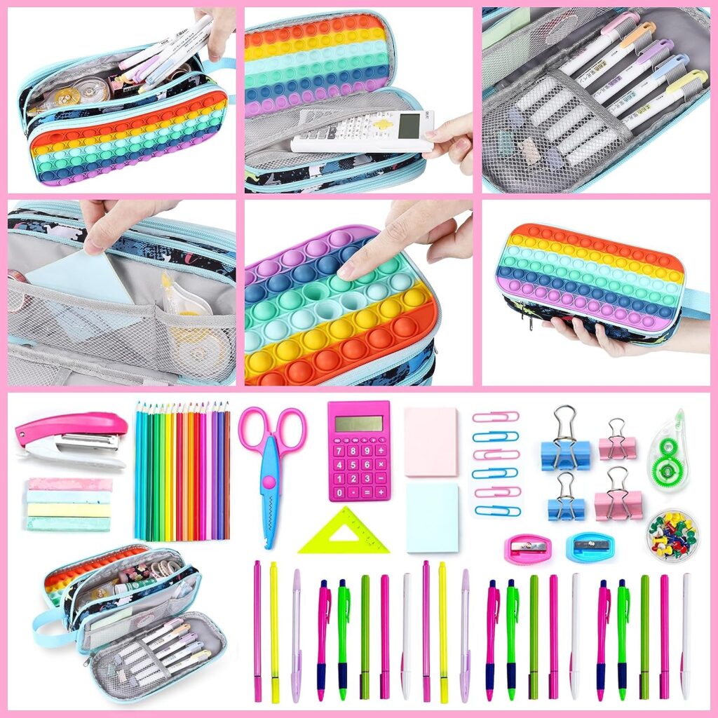 Large Pencil Case With Pop School Supplies for Kids Big Capacity Pencil Pouch Cute Pencil Case for Girls Back to School Gifts Pencil Box Pencil Holder Teens Classroom Supplies Special Pencil Pen Bag