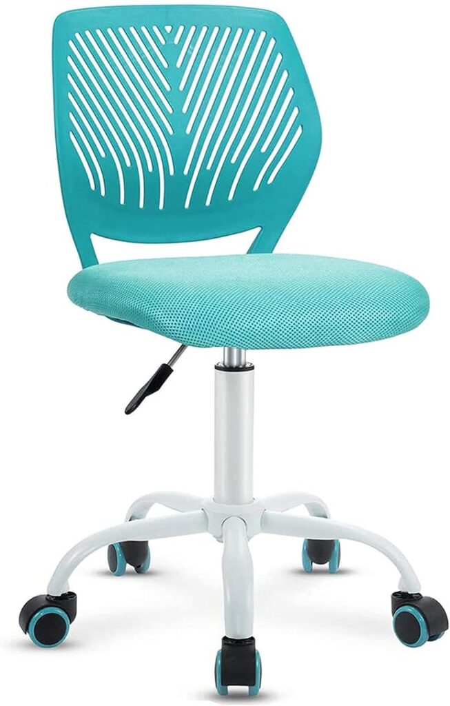 Giantex Kids Desk Chair, Adjustable Children Study Chair, Swivel Chair Armless Mesh Task Student Chair, Child Desk Chair with Adjustable Height  Lumbar Support Computer Chair (Turquoise)