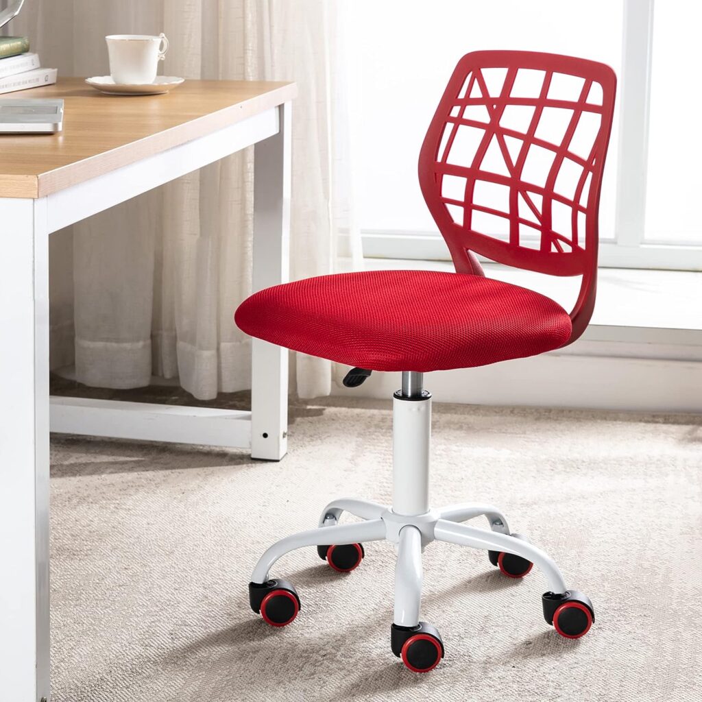 HOMEFUN Kids Desk Chair Ergonomic Swivel Armless Study Chair Cute Computer Office Bedroom Mesh Chair with Adjustable Height for Boys Girls Teens, Red