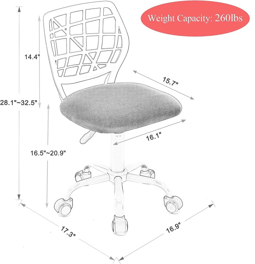 HOMEFUN Kids Desk Chair Ergonomic Swivel Armless Study Chair Cute Computer Office Bedroom Mesh Chair with Adjustable Height for Boys Girls Teens, Red