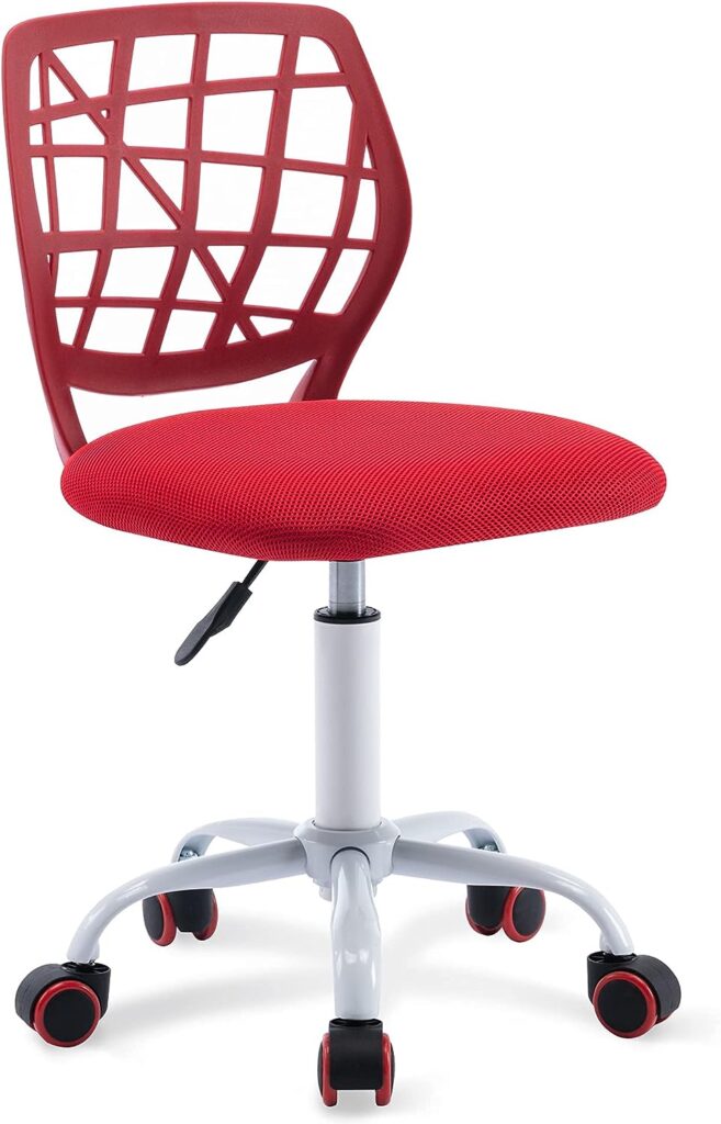HOMEFUN Kids Desk Chair Ergonomic Swivel Armless Study Chair Cute Computer Office Bedroom Mesh Chair with Adjustable Height for Boys Girls Teens, Red