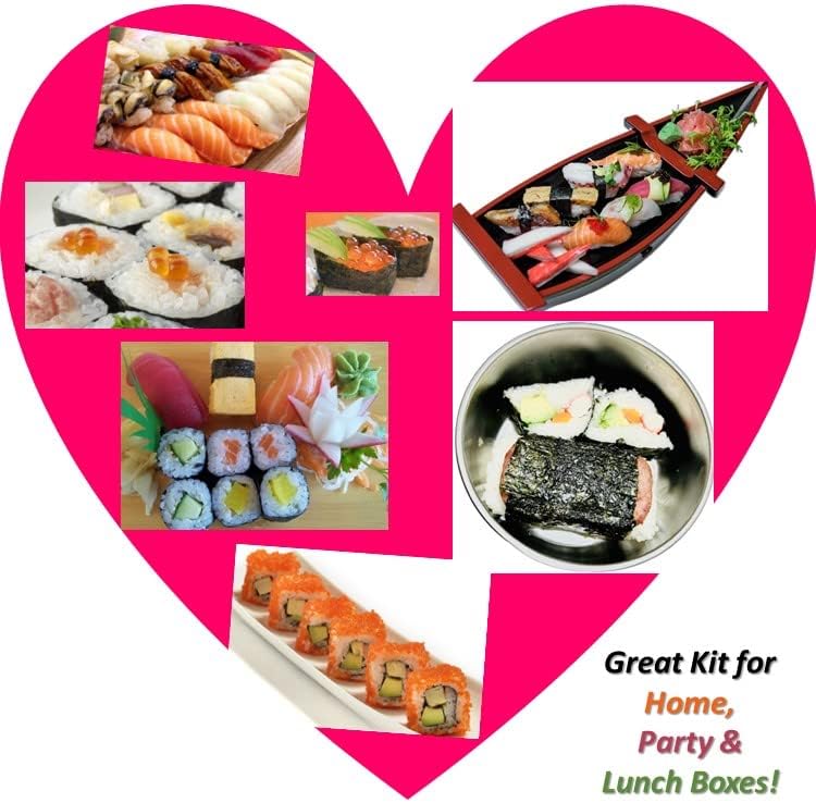 Love Chore DIY Sushi Maker Kit Spam Musubi Maker Kit 19 PC Sushi Set Heart Sushi Maker Mold Nigiri Sushi Mold Musubi Mold Spam Slicer Easy Sushi Making Kit For Beginners Sushi Kit For Home Fun Gadgets