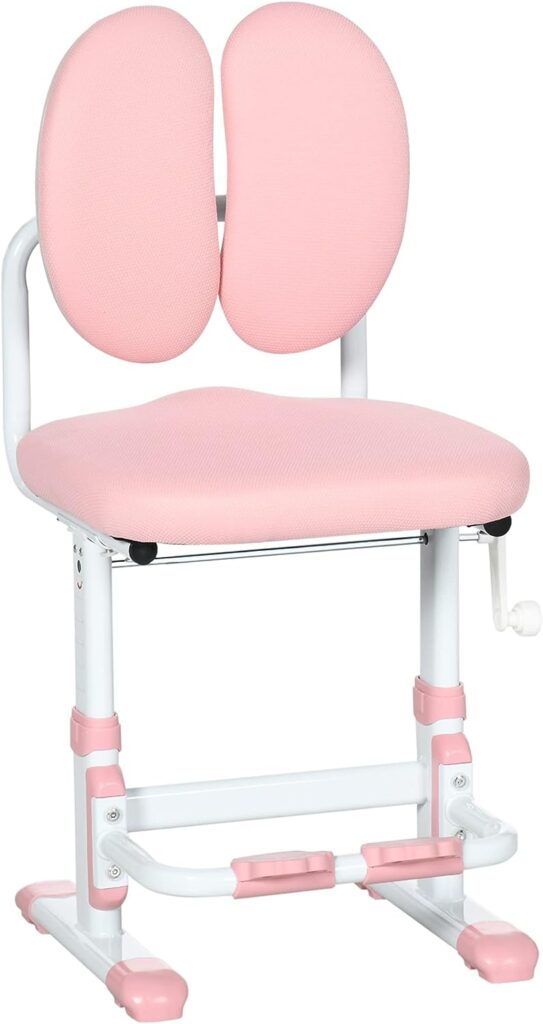 Qaba Ergonomic Kids Desk Chair with Thick Cushioning  Height Adjustment, Kids Computer Chair with Footrest, Childrens Chair, Kids Office Chair  Study Chair, Pink