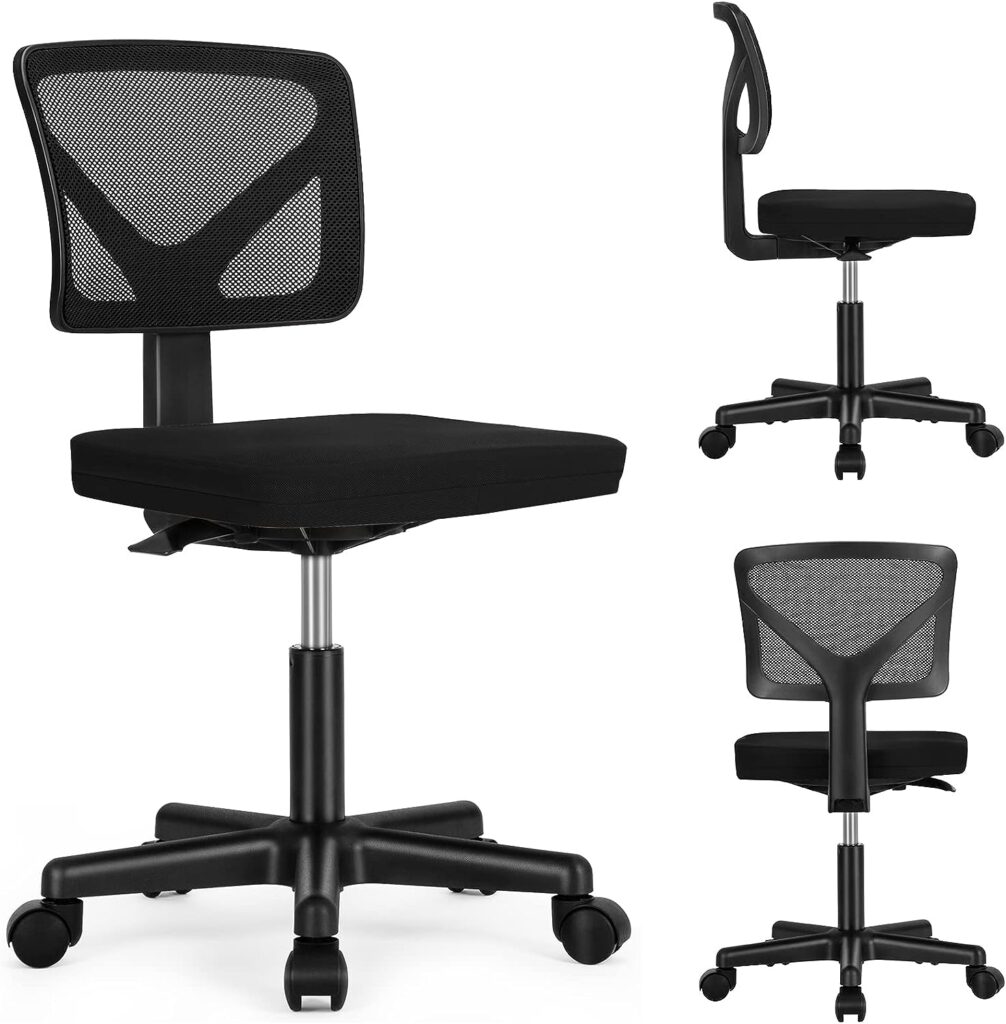 Sweetcrispy Desk Chair, Armless Office Chair, Computer Chair, Small Home Office Chairs Low-Back Mesh Chair Task Chair Swivel Rolling Chair No Arms for Small Space with Lumbar Support