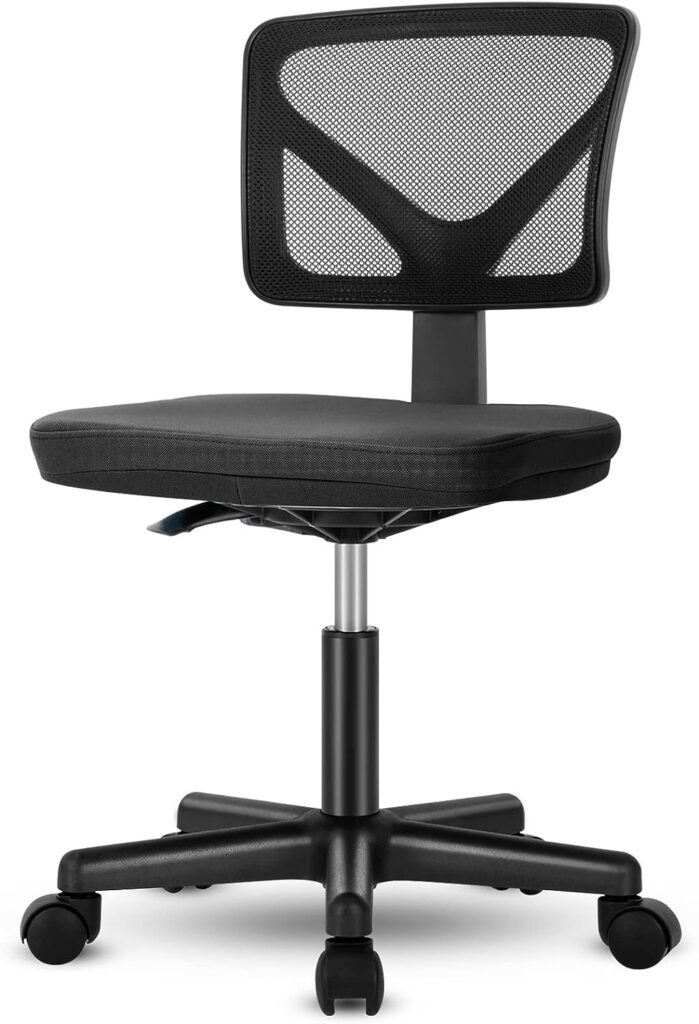 Sweetcrispy Desk Chair, Armless Office Chair, Computer Chair, Small Home Office Chairs Low-Back Mesh Chair Task Chair Swivel Rolling Chair No Arms for Small Space with Lumbar Support