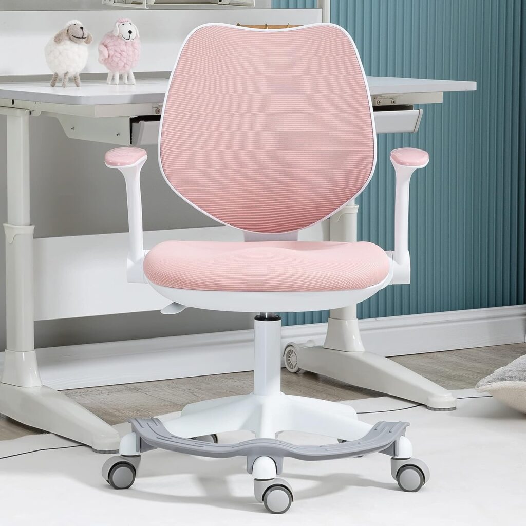 Villeston Cute Kids Desk Chair - Computer Study Reading Office Swivel Chairs for Boys Girls Teens with Adjustable Armrests and Footrest Pink