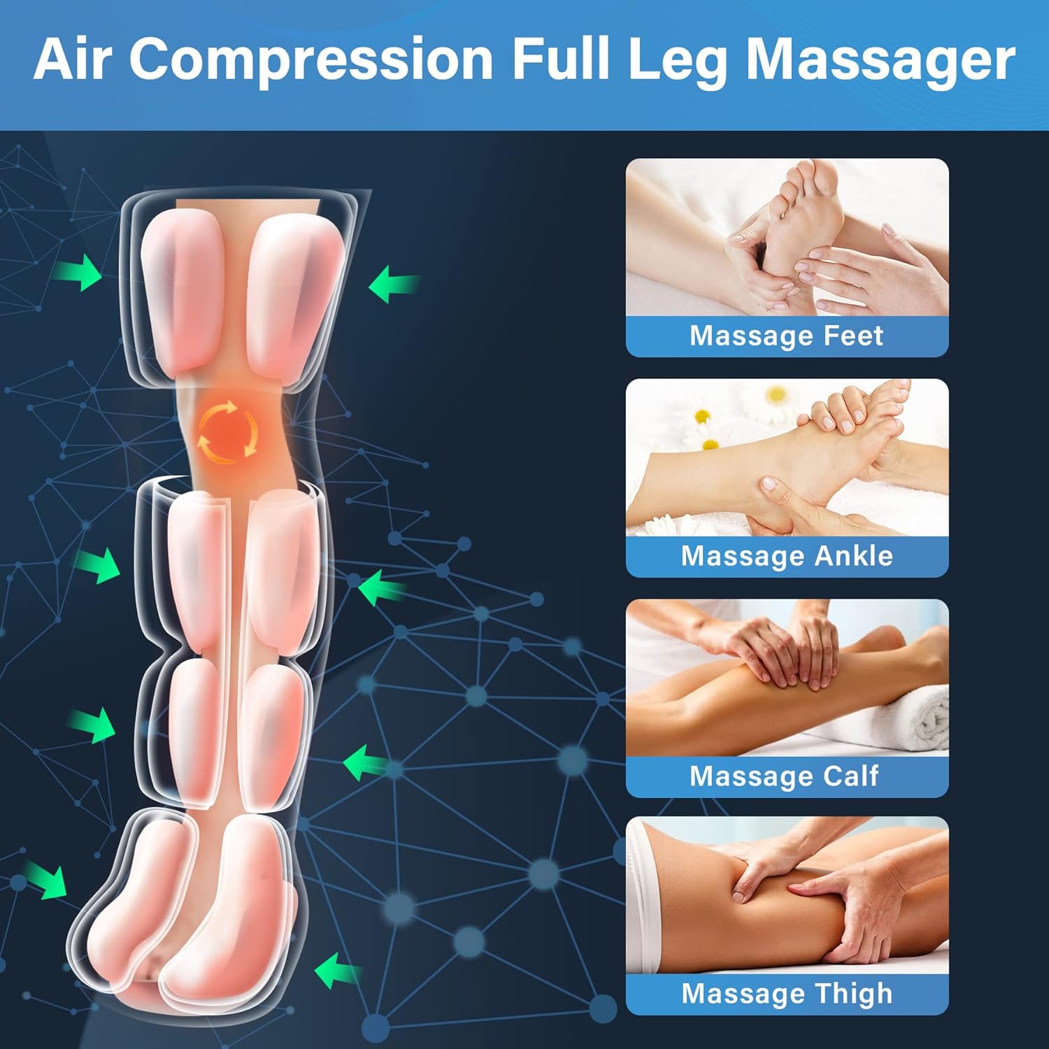 Air Compression Leg Massager for Circulation and Recovery Full Leg Massager with Cold Therapies 3 Modes 3 Intensities Sequential Compression Device for Pain Relief