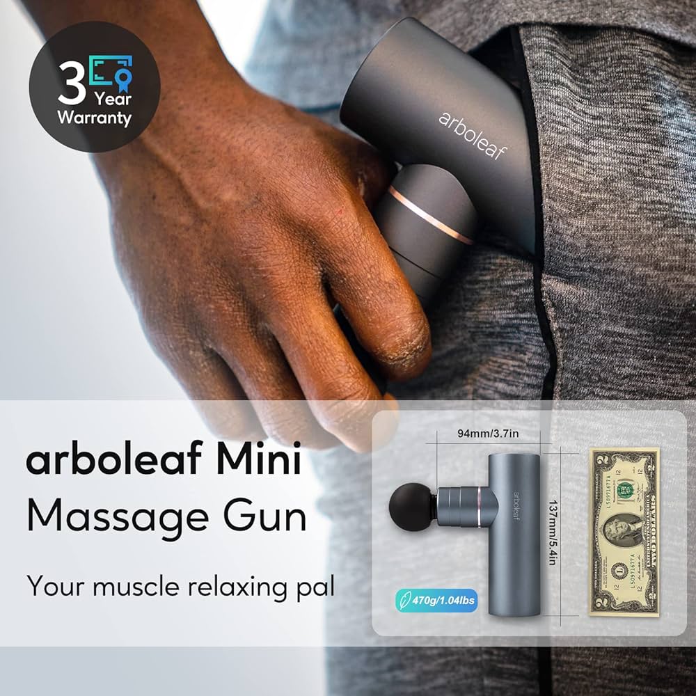 arboleaf Mini Massage Gun Deep Tissue, Muscle Massager for Back Pain Relief, Small Massage Gun, Travel Massage Gun Handheld, Percussion Massage Gun Portable, Whole Body, Sports, Athletes