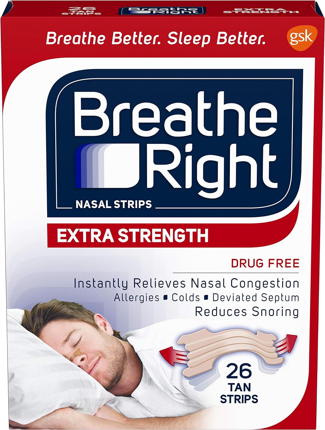 Breathe Right Nasal Strips Extra Strength Tan Nasal Strips Help Stop Snoring Drug-Free Snoring Solution  Instant Nasal Congestion Relief Caused by Colds  Allergies 26ct (packaging may vary)