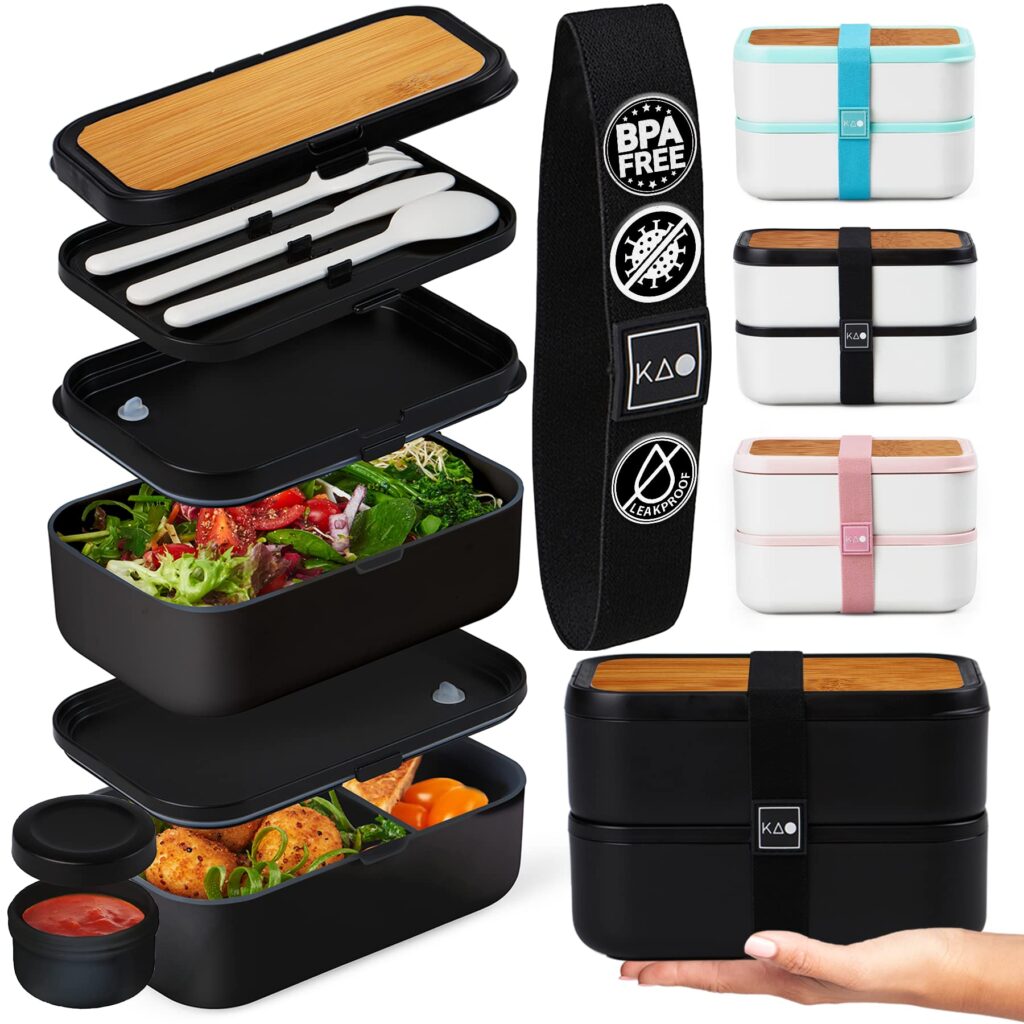 KARRICO XL Bento Box Adult Lunch Box | 68 fl oz Larger Size for Adult Portions | 100% Leakproof | Work Lunch Portion Control | BPA Free Microwave  Dishwasher Safe