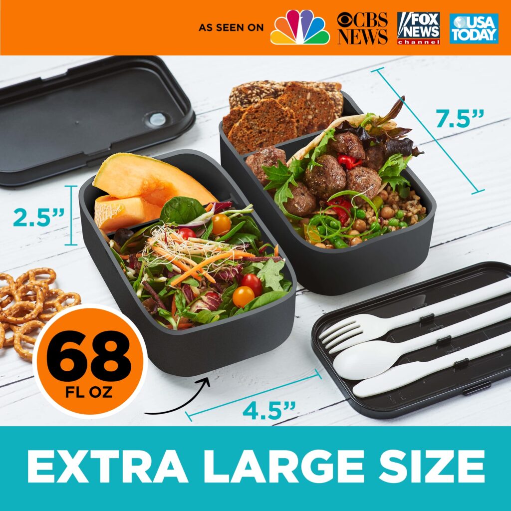 KARRICO XL Bento Box Adult Lunch Box | 68 fl oz Larger Size for Adult Portions | 100% Leakproof | Work Lunch Portion Control | BPA Free Microwave  Dishwasher Safe