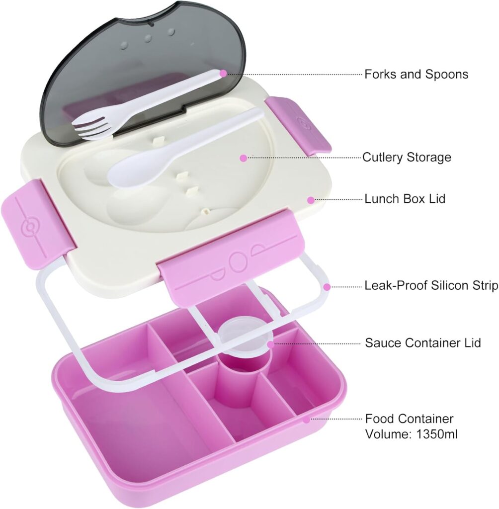 MaMix Bento Lunch Boxes for Adults Kids, Bento Box Adult Lunch Box, 5 Compartment Lunch Box Containers for Adults, Lunch Containers Accessories Reusable  Leakproof Purple